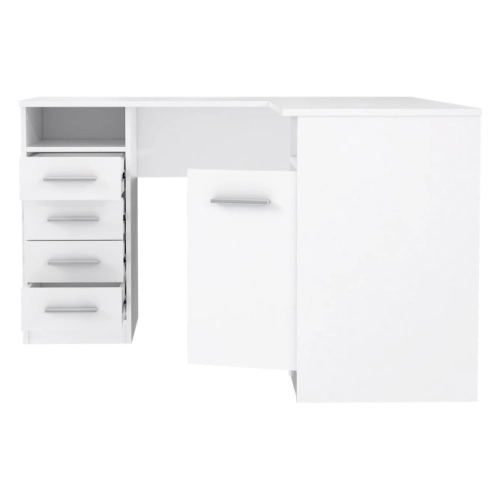 Białe biurko narożne 125x125 cm z 4 szufladami i szafką